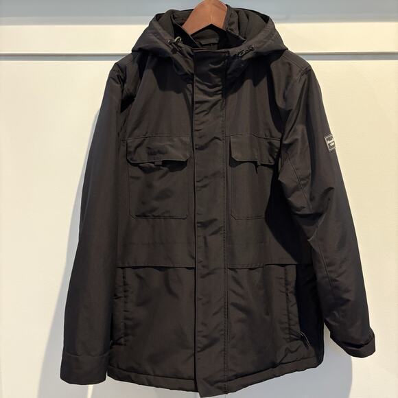 Abercrombie & Fitch Technical Coat Men Medium Black Parka Jacket Hooded Zip